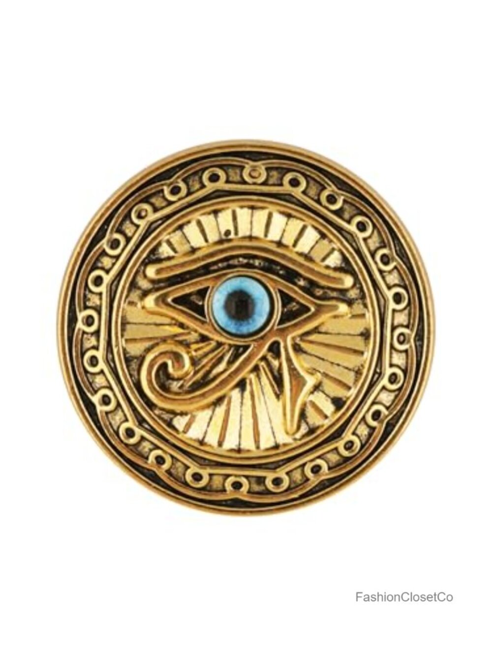 Vintage Eye of Horus Brooch Pin Gold Tone Alloy 1.5" Women's Lapel